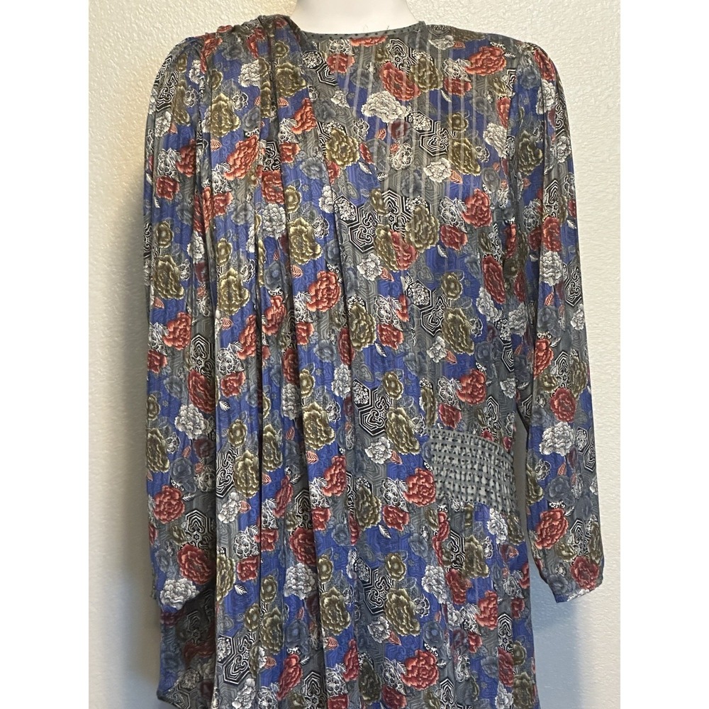 Diane Freis Original Vintage Floral Smocked Godet Georgette Dress w/Scarf Sz L